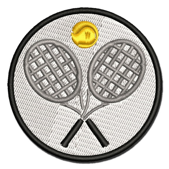 Tennis Rackets Crossed Ball Racquet Sports Applique Multi-Color Embroidered Iron-On Patch - 2.0 Inch Mini