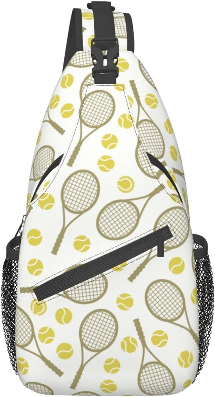 Tennis Rackets and Balls Pattern Sling Bag Crossbody Hiking Travel Chest Bags Backpack Shoulder Daypack for Women Men