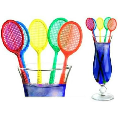 Tennis Racquet Cocktail Stirrers - Multi Color Party Swizzles (20)