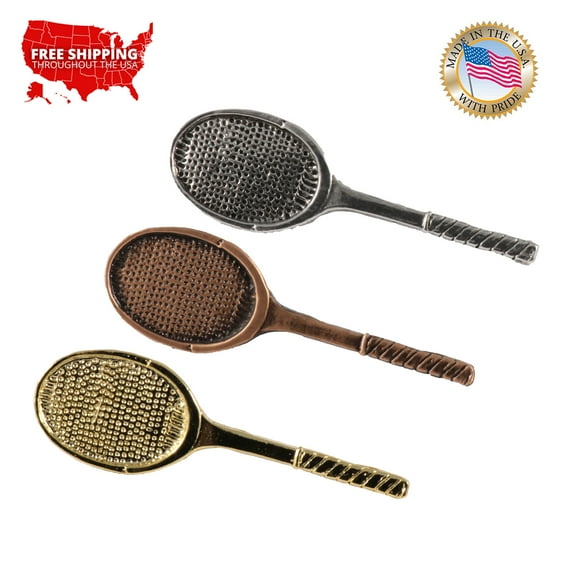 Tennis Racquet, Pin, Pewter, Metal, Hat, Lapel, Brooch, Pins, Jewelry, Made in USA, Many Sports Available. Creative Pewter Designs. A522