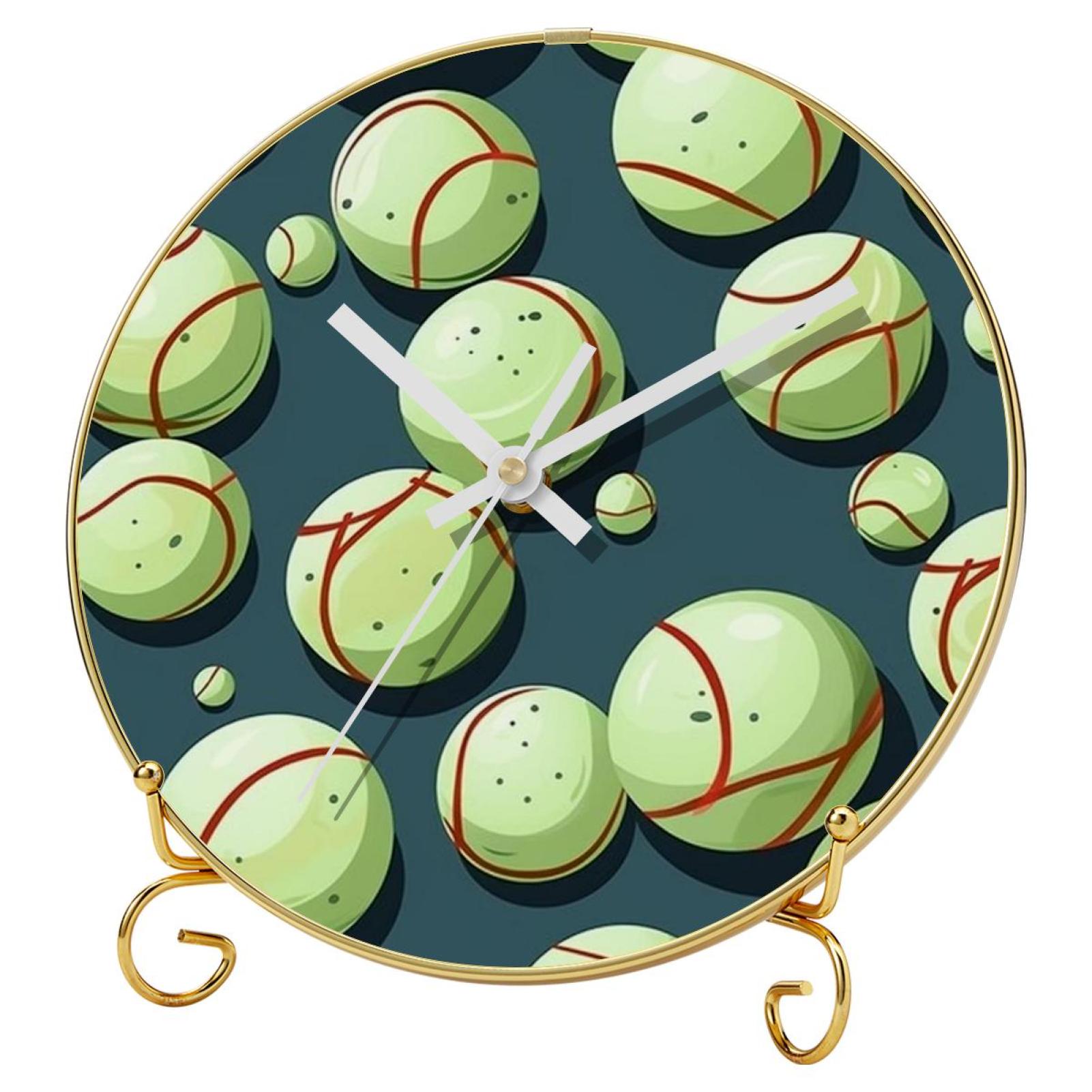 Tennis Round Printed Wall Clocks with Hooks and Gold Stand Silent Non