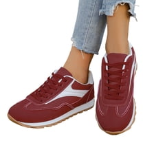 Tennis Shoes Womens Fashion Color Block Sneakers Lace up Classic Retro Trainers Skate Shoes Nonslip Thick Sole Running Shoes Red Size 8.5
