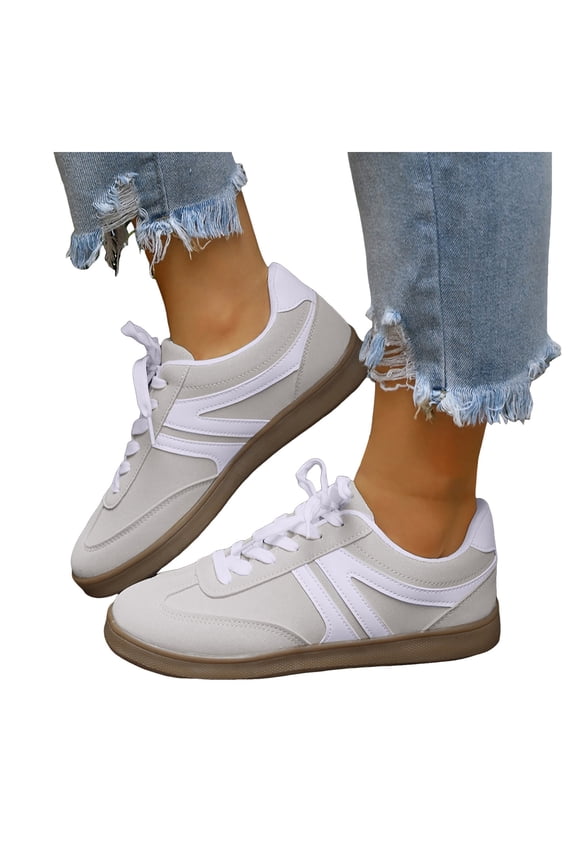 Tennis Shoes Womens Lace up Retro Classic Trainers Skate Shoes Fashion Suede Color Block Sneakers Nonslip Flat Walking Shoes Beige Size 6.5