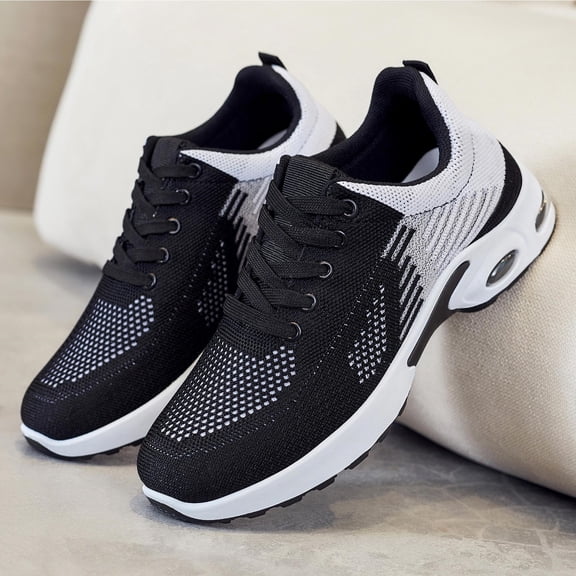 Tennis Shoes Womens,Women Sneakers,Womens Sneakers Air Cushion Running Shoes Lightweight Tennis Walking Shoes Mesh Breathable Gym Work Fashion Sneakers Athletic Comfortable Casual,Black,5.5