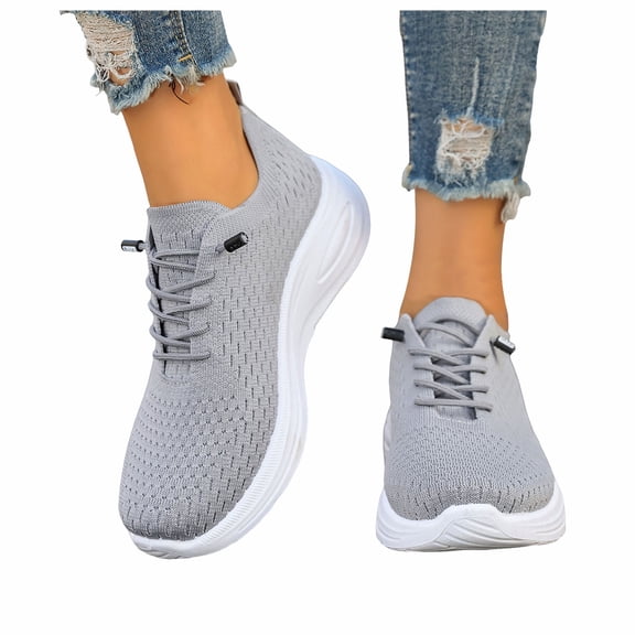 Tennis Shoes for Women 2026 Breathable Flat Air Cushion Orthopedic Lace up Sneakers Lightweight Walking Athletic Running Shoes Gray Size 6