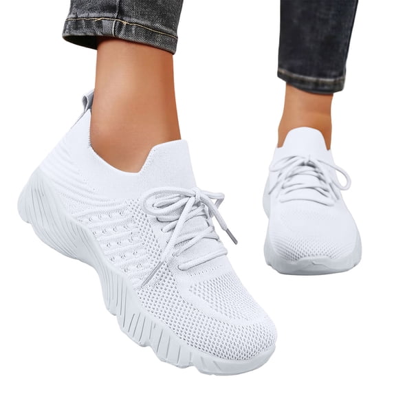 Tennis Shoes for Womens Walking Running Comfort Lightweight Mesh Non Slip Fashion Casual Athletic Gym Slip On Sneakers White 7.5