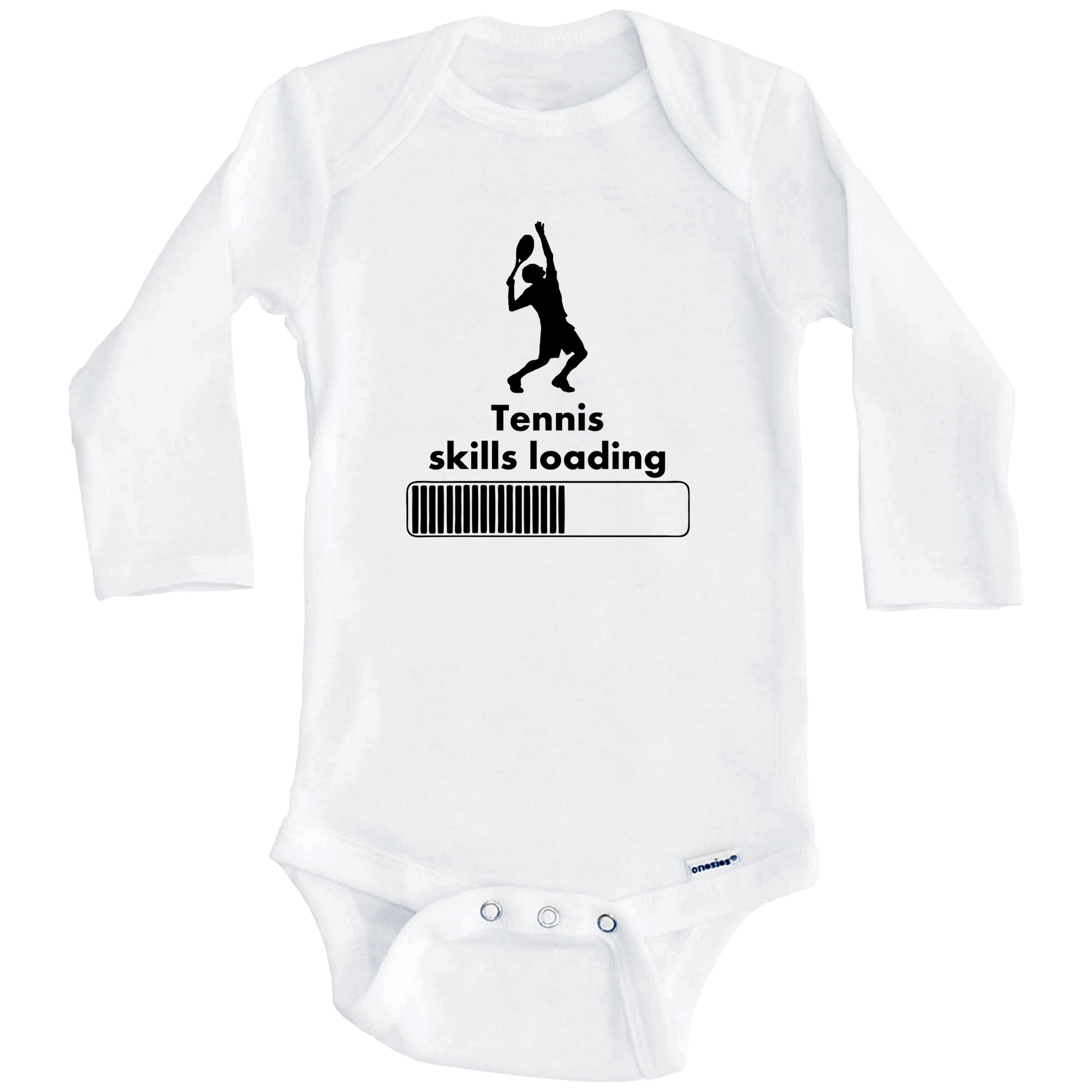 Tennis Skills Loading Funny One Piece Baby Bodysuit (Long Sleeve), 0-3 Months White