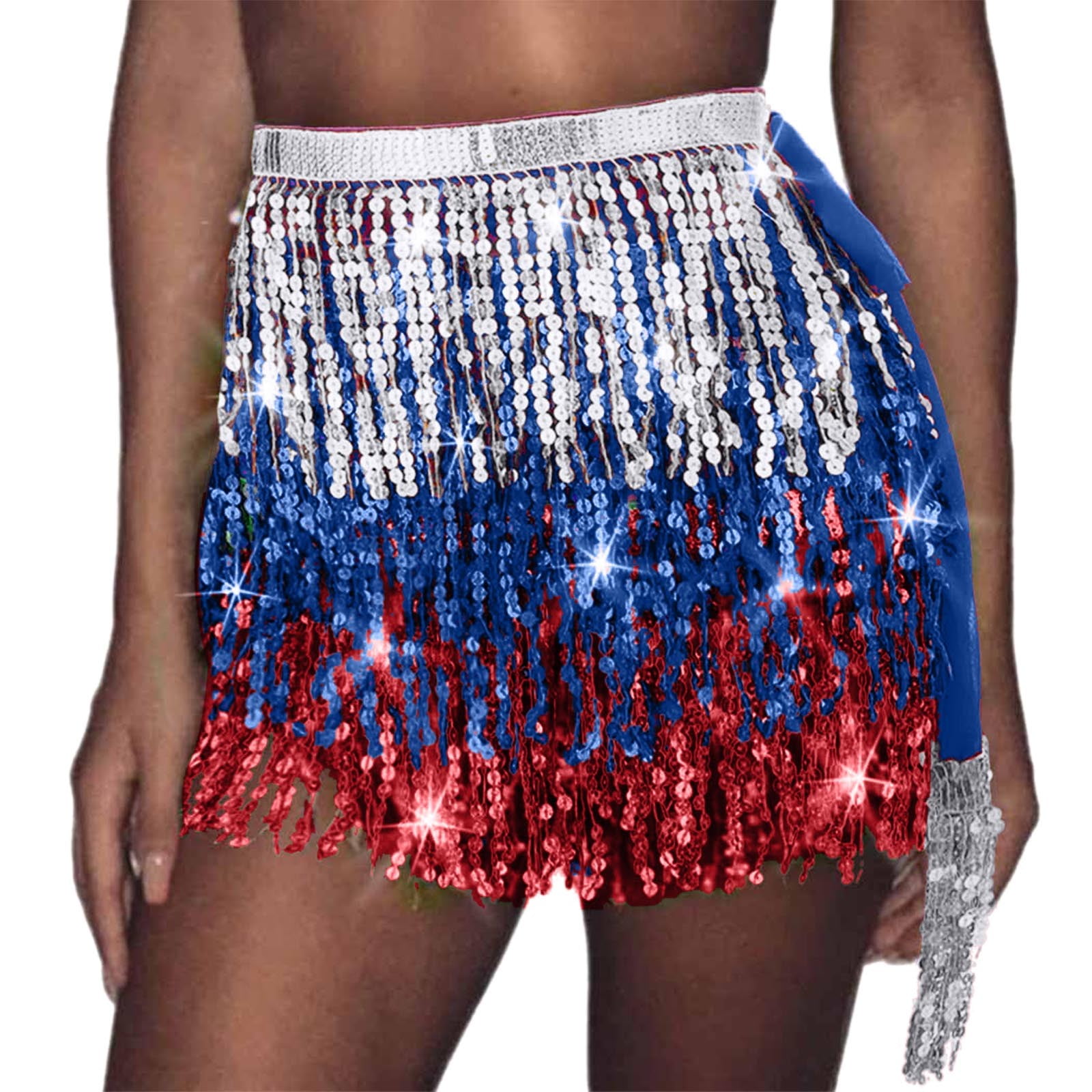 Rainbow Dot Sequin Belly Dance Skirt - Sparkly Fringe Hip Scarf For Women, Rave & Party
