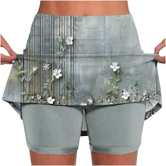 Tennis Skirt Ladies Tennis Skirts, 2025 New Summer Floral Printed Skorts, Stretchy Casual 2 in 1 Yoga Skirts Shorts A-g-Multicolor Multicolor S