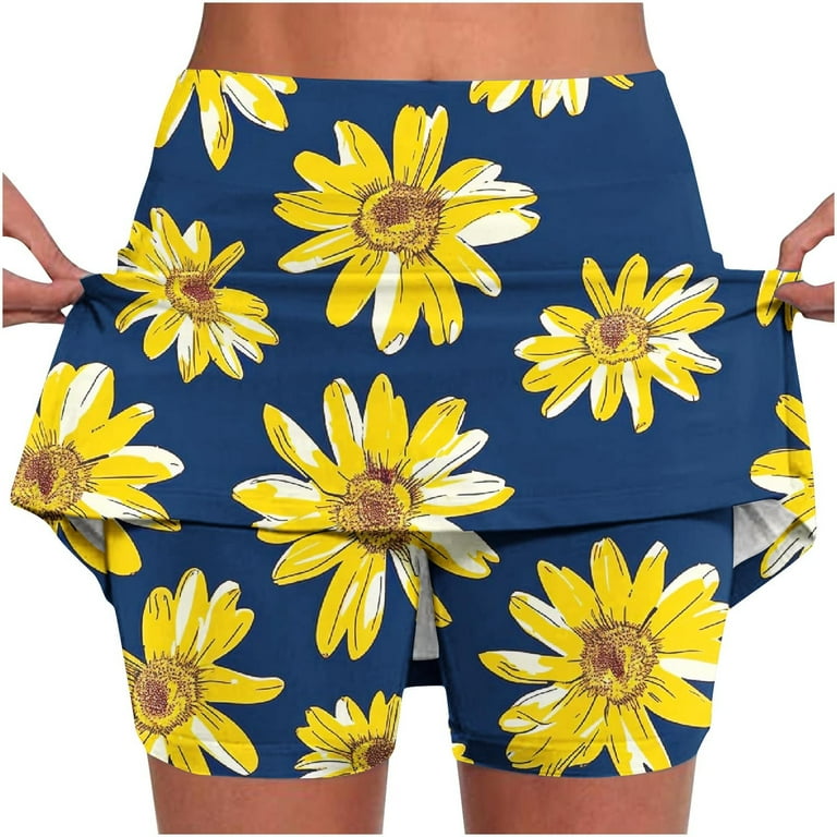Tennis Skirt for Women with Shorts Sunflower Print Workout Skorts