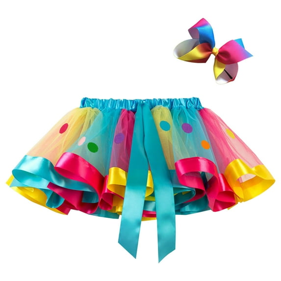 Tennis Skirts for Girls Toddler Baby Girls Cute Star Net Yarn Princess Skirt Multi-color Skirt Bow Hairpin Suit Cheer Skirts for Girls White Multicolor 6-8Y