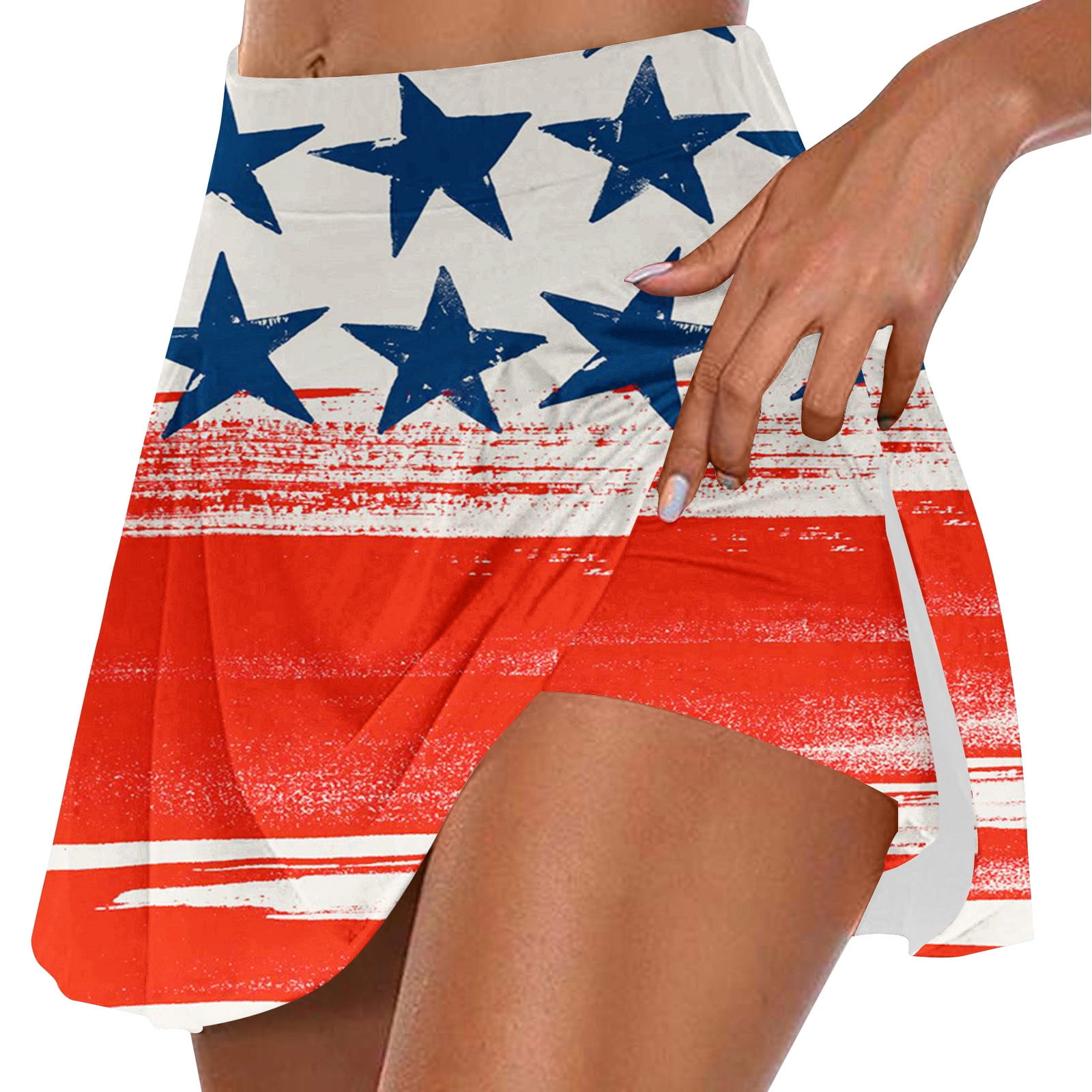 Tennis Skirts for Women Star Striped Printing Summer Independence Day