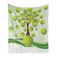 thumbnail image 1 of Tennis Soft Flannel Fleece Throw Blanket, Sport Balls Pattern with Swirls Pattern Abstract Composition in Green, Cozy Plush for Indoor and Outdoor Use, 50" x 60", Pale Green Brown White, by Ambesonne, 1 of 6