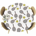 thumbnail image 1 of Tennis Sport Round Tablecloth 45-54 Inch Round Fitted Table Cloth with Elastic Edge, Cartoon Classic Tennis Pattern Waterproof Table Cover Protector for Outdoor Picnic Party Dining, 1 of 9