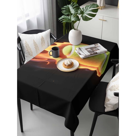 Tennis Tablecloth Rectangle Table Cloth 60x120, Waterproof Tablecloth Outdoor Table Cloth, Modern Sport Glowing Ball Black Background Washable Table Cover for Kitchen Dinning Party