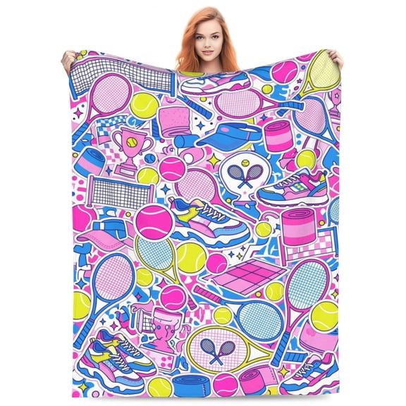 Tennis Throw Blanket for Travel Roadtrip, Compact Flannel Blanket, Unique Room Decor for Couch 60x50