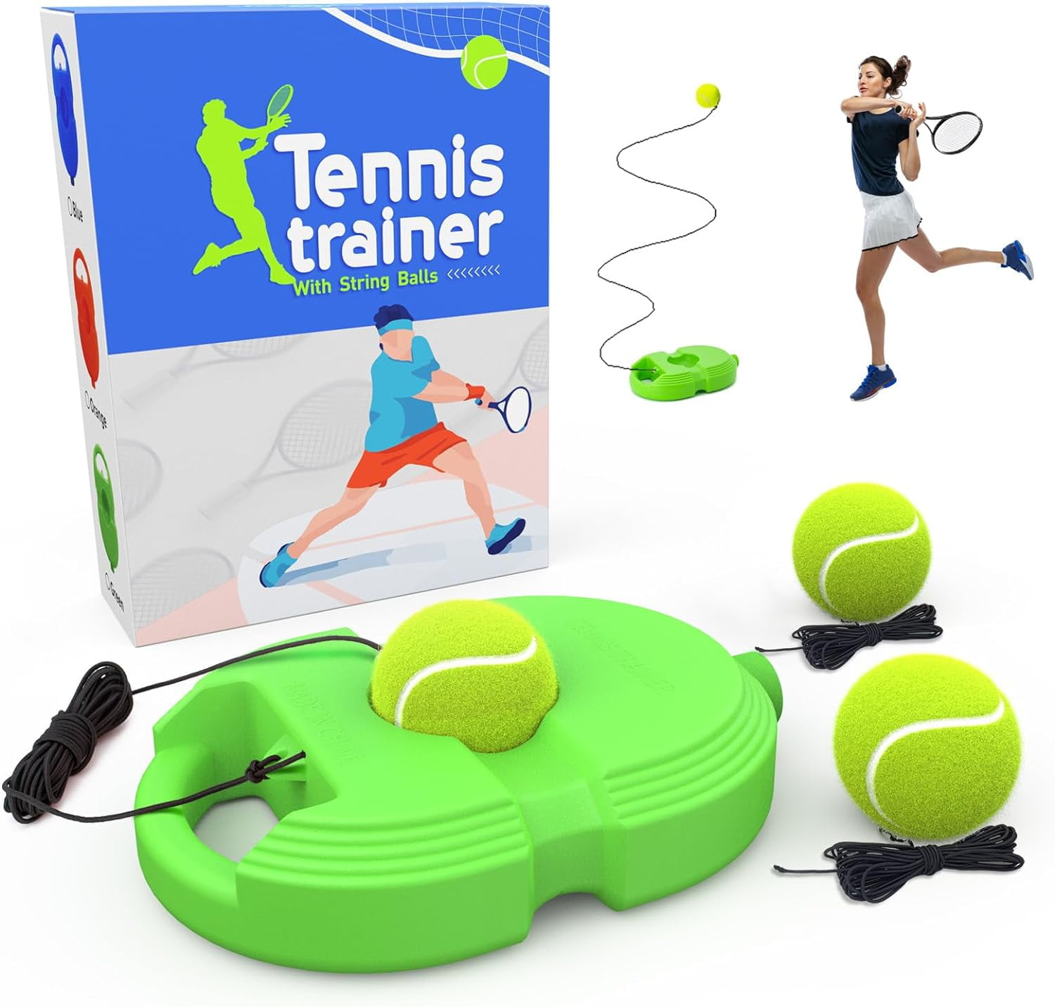 Tennis Trainer Rebound Ball with 3 String Balls, Solo Tennis Training