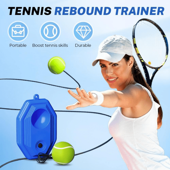 Tennis Trainer Rebound Ball, Tennis Training Equipment, Solo Rebound Practice, Heavy Plastic Base, Connected Elastic Cord, Backyard Training, 1 Base, 1 Ball, Blue Molded Housing