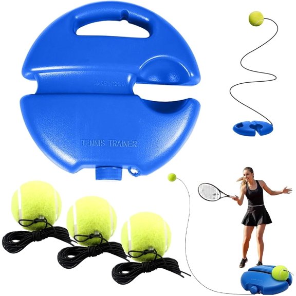Tennis Trainer Rebound Ball with 3 String Balls, Portable Tennis Training Tool Suitable for Beginners Sport Exercise-Blue