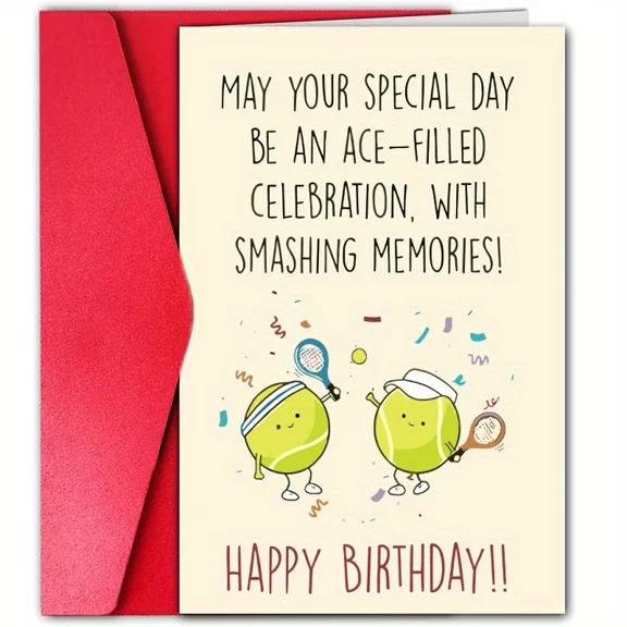 Tennis-themed Birthday Card Ace-filled Celebration Design Envelope Included, Blank Inside Perfect for Tennis Players and Enthusiasts on Their Special Day