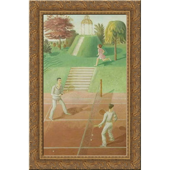 Tennis (triptych, centre panel) 18x24 Gold Ornate Wood Framed Canvas Art by Ravilious, Eric