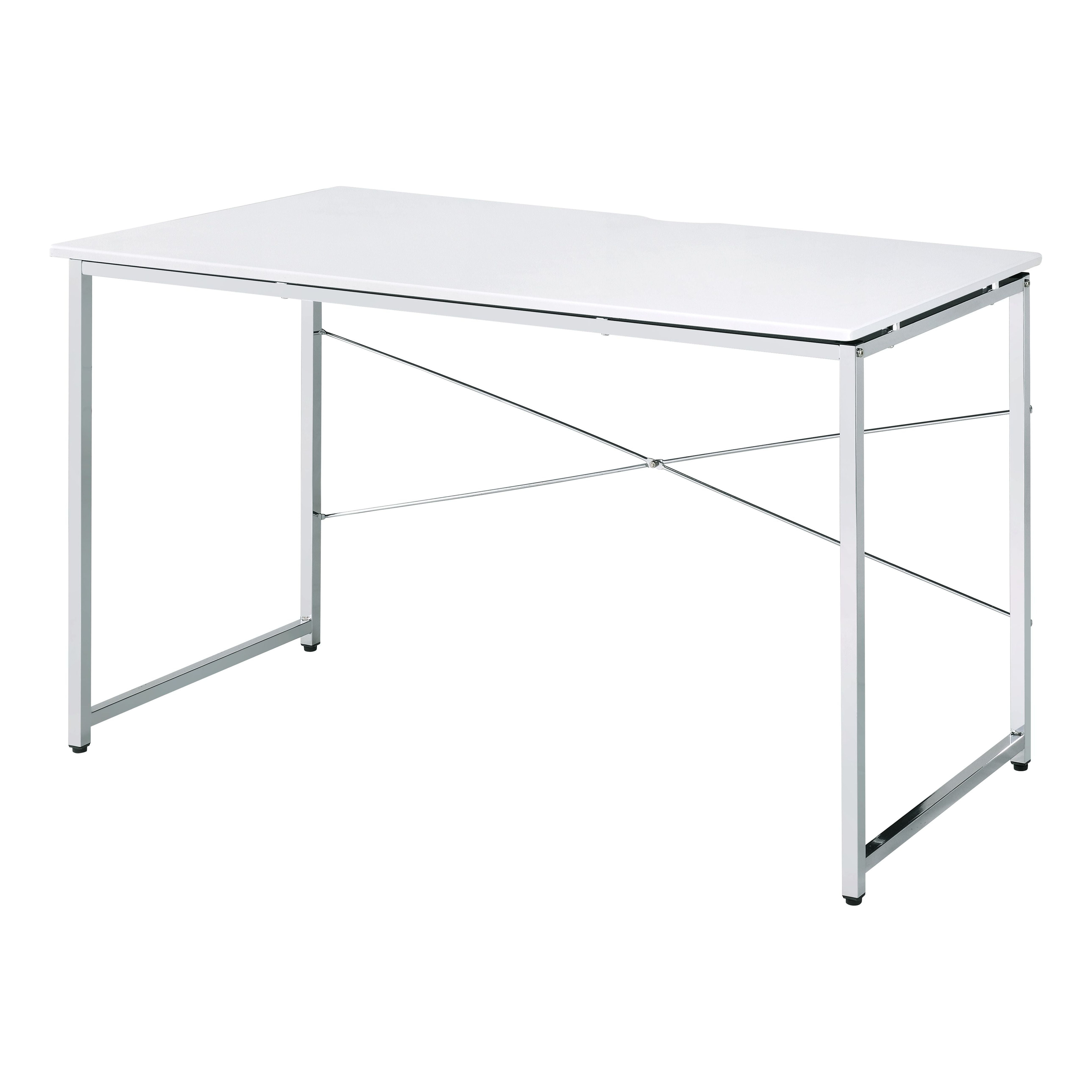 White and Chrome 47" Modern Writing Desk with Drawer
