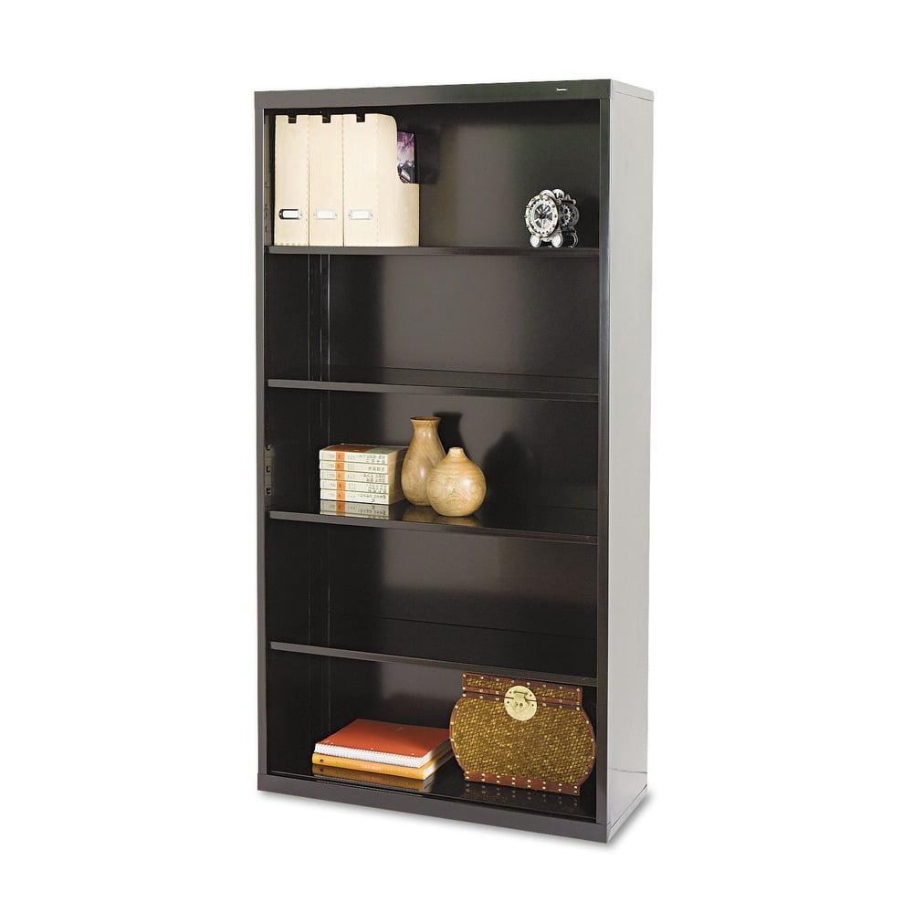 Adjustable Black Steel 66" Bookcase with 5 Shelves