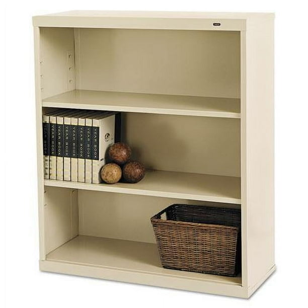 Metal Bookcase, Three-Shelf, 34.5w x 13.5d x 40h, Putty Metal Bookcase, Three-Shelf, 34.5w x 13.5d x 40h, Putty