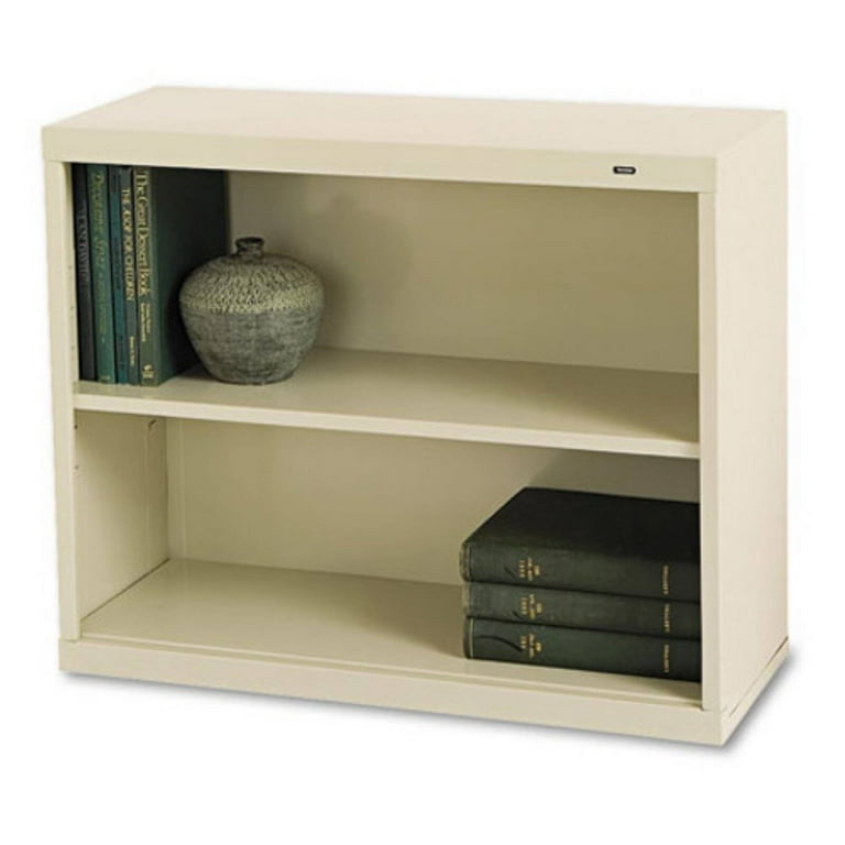 Metal Bookcase, Two-Shelf, 34.5w x 13.5d x 28h, Putty Metal Bookcase, Two-Shelf, 34.5w x 13.5d x 28h, Putty
