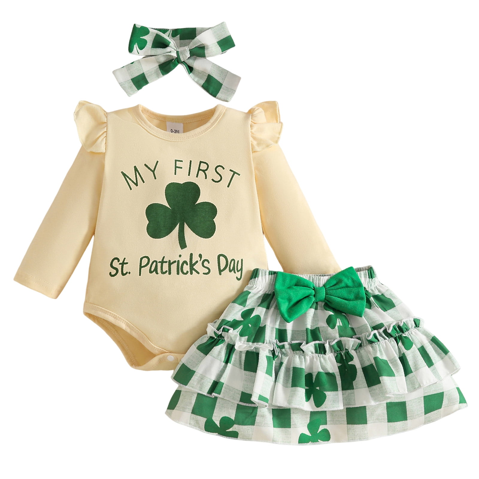 Tennyeal Baby Clothes For Girls Baby Girl St Patricks Day Outfit Romper Tutu Skirt 0 18 Month Girl Baby Dress for 12-18 Months,White