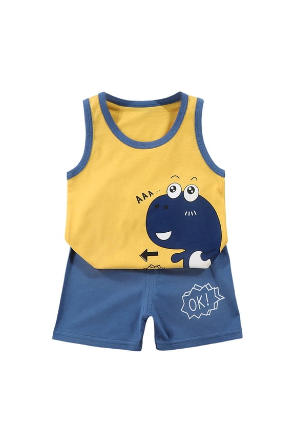 Toddler Baby Boys Clothes Set Size 12-18 Months Toddler Boys Baby Children's Cartoon Printed Vest Set Boys' Shorts Girls' Summer Clothes 2PCS Set for 12-18 Months,Navy