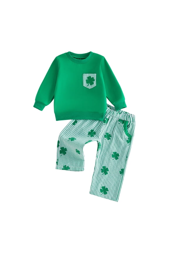 Toddler Girl Summer Clothes 2Pcs Baby Girl Boy St Patricks Day Outfit Sweatshirt Long Sleeve T Shirt Tops Pants Set Toddler Fall Clothes for 6-12 Months,Green