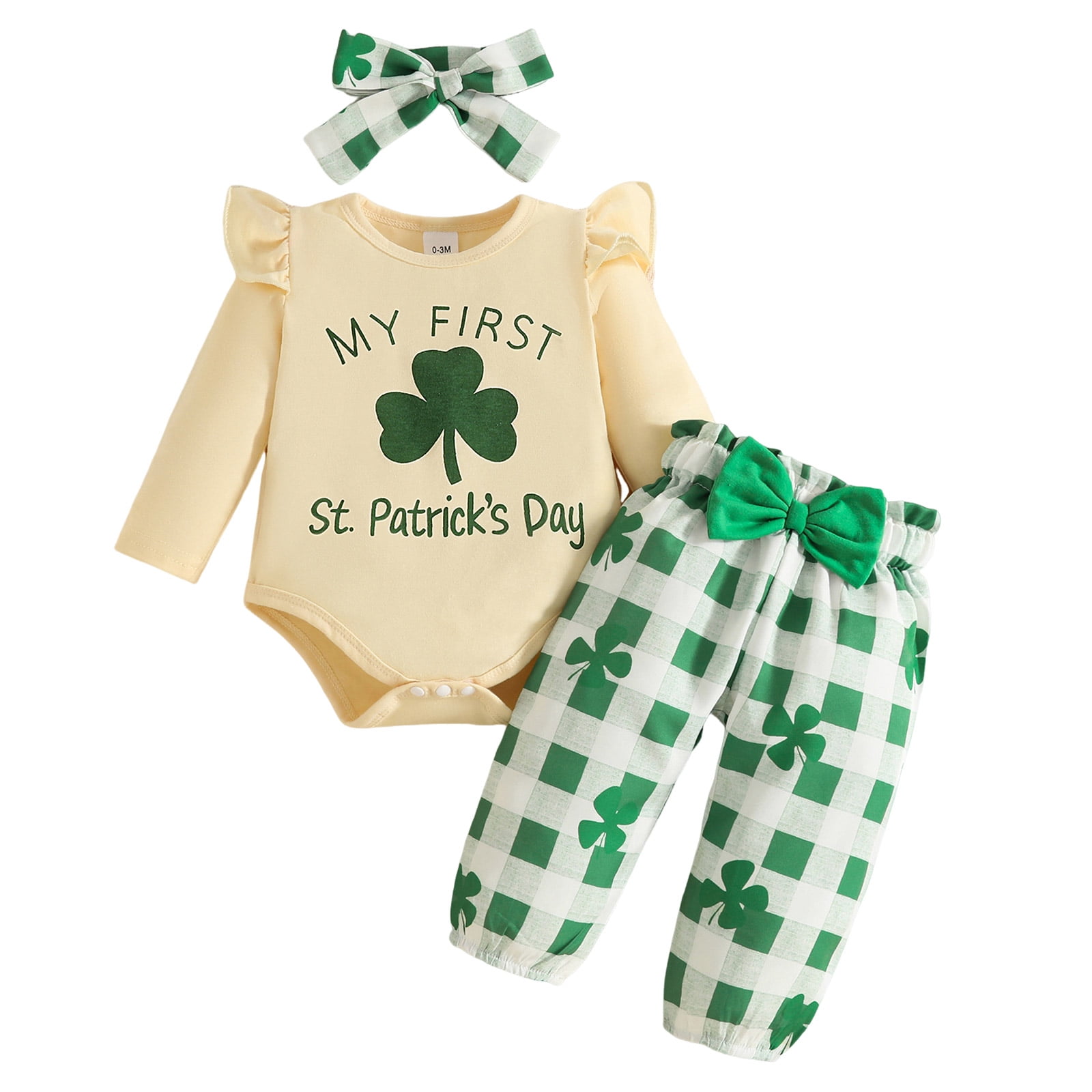Tennyeal Toddler Girls' Clothing Baby Boy Girl St Patricks Day Outfit Long Sleeve Bodysuit Bodysuit Pants Hat 3Pcs Set for 12-15 Months,Green