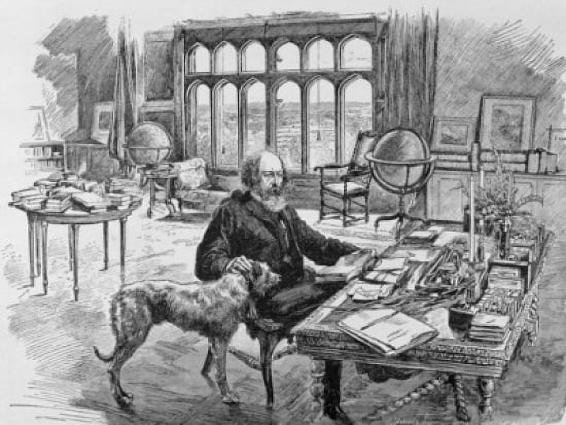 Tennyson In His Library Artist Unknown Lithograph Canvas Art - (18 x 24)