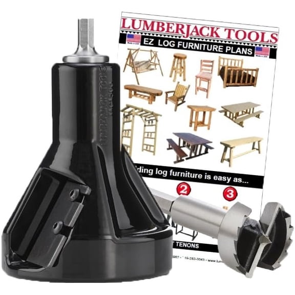 Tenon Cutter Kit for Log Furniture, 1.5" Cutter & Forstner Bit, Commercial Series Powder Coated Aluminum, 1/2" Shank, Dual Blades Creates Tapered Shoulder Profile, Made in USA$$Tools & Hardware Other