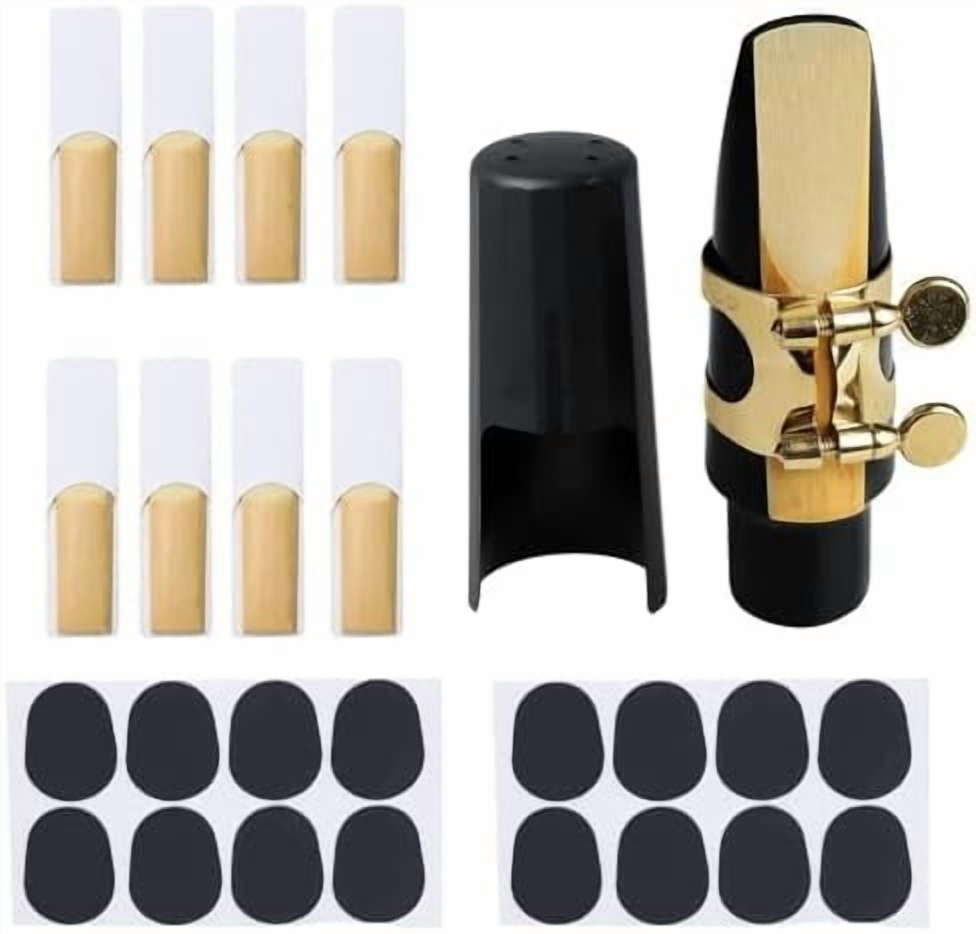 Tenor Sax Mouthpiece Kit Includes Saxophone Mouthpiece, Brass Ligature Fastener, Plastic Cap 2.5 Reed and Cushions Pads Fit for Tenor Sax Parts and Accessories 26 Pieces