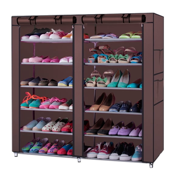 Tenozek 2 Rows 12 Lattices Combination Shoe Rack 32 Pairs Shoe Organizer Boot Storage with Dustproof Cover for Bedroom Living Room Coffee