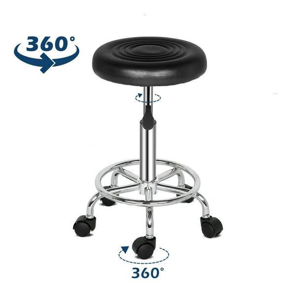 Tenozek 360 Swivel Bar Stool with Wheels Adjustable Armless Salon Stool Chairs with PU Leather Seat Black