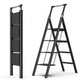 thumbnail image 1 of Tenozek 4 Step Ladder, Retractable Handgrip Folding Step Stool with Anti-Slip Wide Pedal, Aluminum Step Ladders 4 Steps, 300lbs Safety Household Ladder, 1 of 9