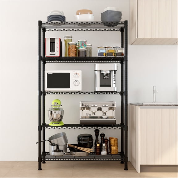 Tenozek 5 Tier Shelving Unit, NSF Wire Shelf Metal Large Storage Shelves Heavy Duty Height Adjustable Rack Organizer - 70" x 36" x 14", Black
