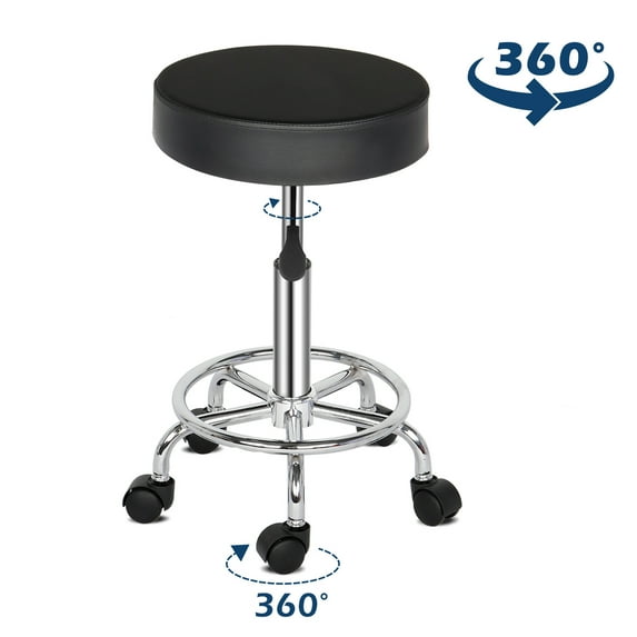 Tenozek Bar Stool with Adjustable Height & 360-Degree Swivel Salon Stool Chairs with PU Leather Seat Black
