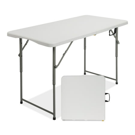 Tenozek Folding Tables 4 Foot Lightweight, Adjustable Height Card Table Indoor Outdoor, Portable Plastic Picnic Party Dining Camping Bar Tables, Fold in Half Heavy Duty, White