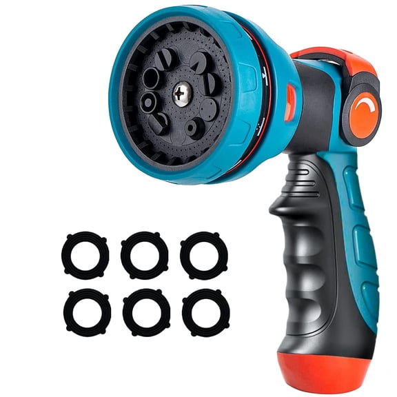 Tenozek Water Hose Nozzle Sprayer 10 Patterns Adjustable High Pressure Heavy Duty Metal Water Hose Sprayer for Garden (Orange)