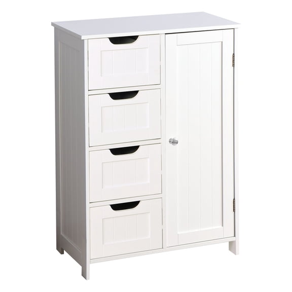 Tenozek White Bathroom Storage Cabinet, Floor Cabinet with Adjustable Shelf and 4 Drawers