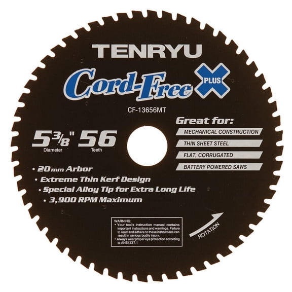 Tenryu Cord Free Series 5-3/8 Inch X 56T Thin Sheet Steel Blade