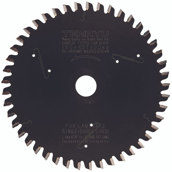 Tenryu Ptfe Coated Plunge Cut Saw Blade For Laminate 160Mm X 45T