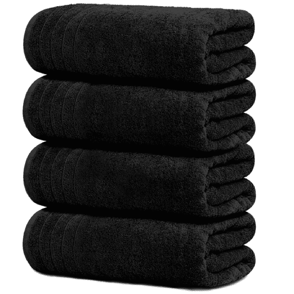 Tens Towels Pack of 4 Extra Large Bath Towels 30 x 60 Inches, 100% Cotton, Larger & Lighter Weight, Quicker to Dry, Super Soft and Absorbent, Perfect for Bathroom, Black