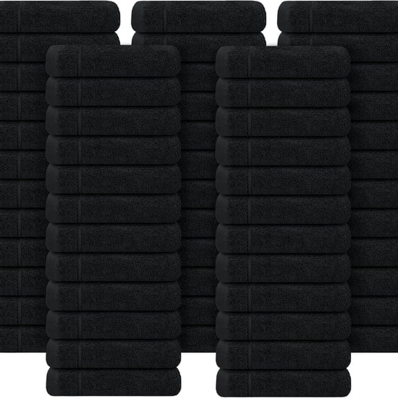 Tens Towels Pack of 60 Washcloths, 12 x 12 Inches, Lighter Weight, Quick to Dry, Super Soft & Absorbent, Gentle Face Towels, Hotel Quality, Perfect for Bathroom, Gym, Spa (Black, 60 Pack)