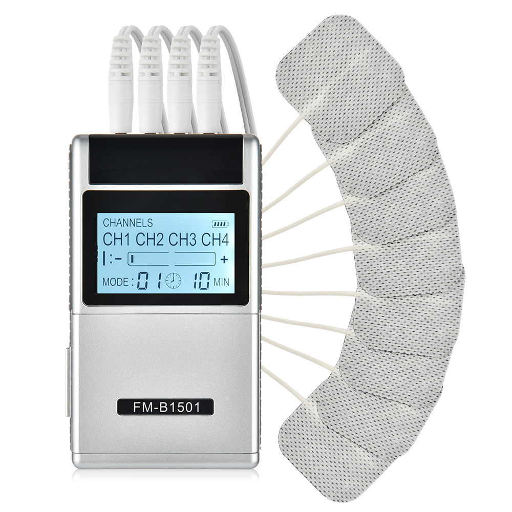 Tens Unit Stimulator Machine Body Massager, 15 Massage Modes 8 Electrodes Pads 4 Rechargeable Channel Massage Stimulate for Back Neck Foot Relax, Body Massage, Relax Muscle for Health Care