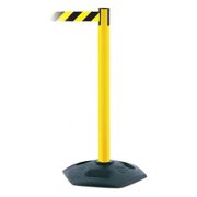 Barrier Post with Belt, Black/Yellow, 7 1/2 ft Length, 38 in Post Height, No Legend
